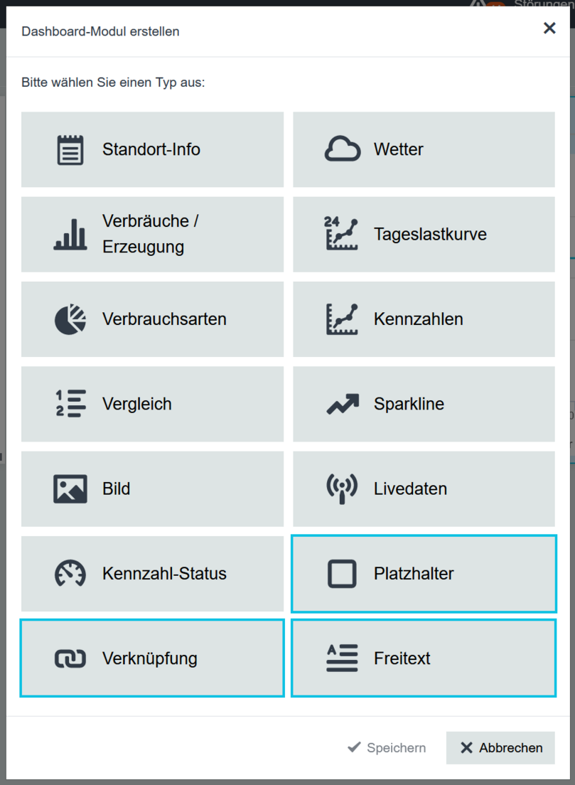 Dashboard Modul erstellen Screenshot Widgets